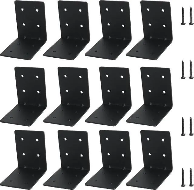 Main image of 12-Pack 4"x4"x3-1/8 Heavy Duty Steel Corner Bracket, L Right Angle Bracket, Thickness 0.11"(3mm), Metal Corner Brace for Metal Joint Timber Connector Shelves Wood Furniture Support, with 96 Screws