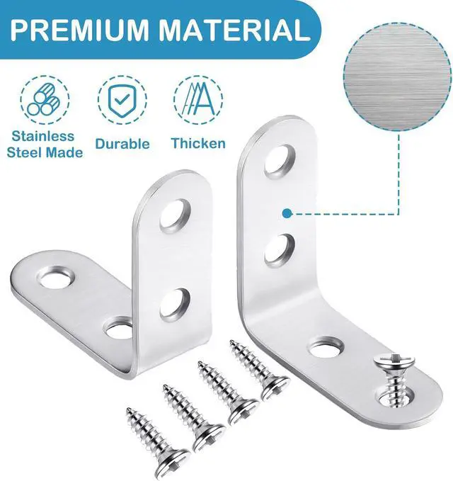Alt view image 3 of 7 - 100 Pcs L Shaped Bracket Corner Brace Stainless Steel 90 Degree Corner Brace Heavy Duty Right Angle Bracket for Wood Furniture Chair Drawer Cabinet with Screws (1.57 x 1.57 Inch)
