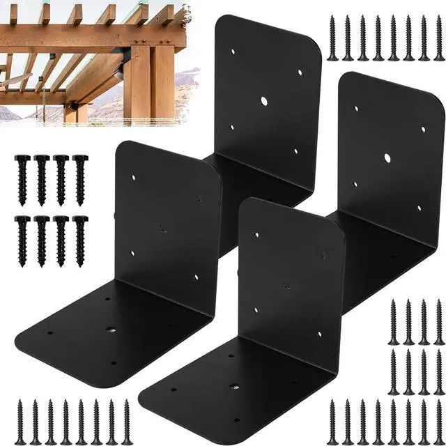 Main image of 4 Pack 5" Black Corner Brackets Support, 6" x 6" x 5" Heavy Duty L Right Angle Bracket Corner Brace for Timber Wood Furniture Connector