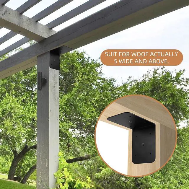 Alt view image 4 of 7 - 4 Pack 5" Black Corner Brackets Support, 6" x 6" x 5" Heavy Duty L Right Angle Bracket Corner Brace for Timber Wood Furniture Connector