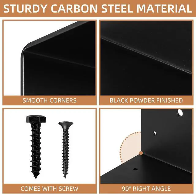 Alt view image 5 of 7 - 4 Pack 5" Black Corner Brackets Support, 6" x 6" x 5" Heavy Duty L Right Angle Bracket Corner Brace for Timber Wood Furniture Connector