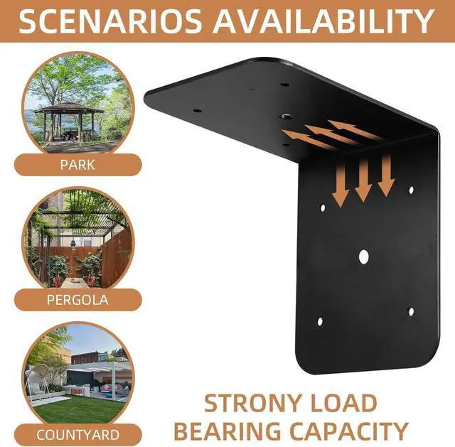 Alt view image 6 of 7 - 4 Pack 5" Black Corner Brackets Support, 6" x 6" x 5" Heavy Duty L Right Angle Bracket Corner Brace for Timber Wood Furniture Connector