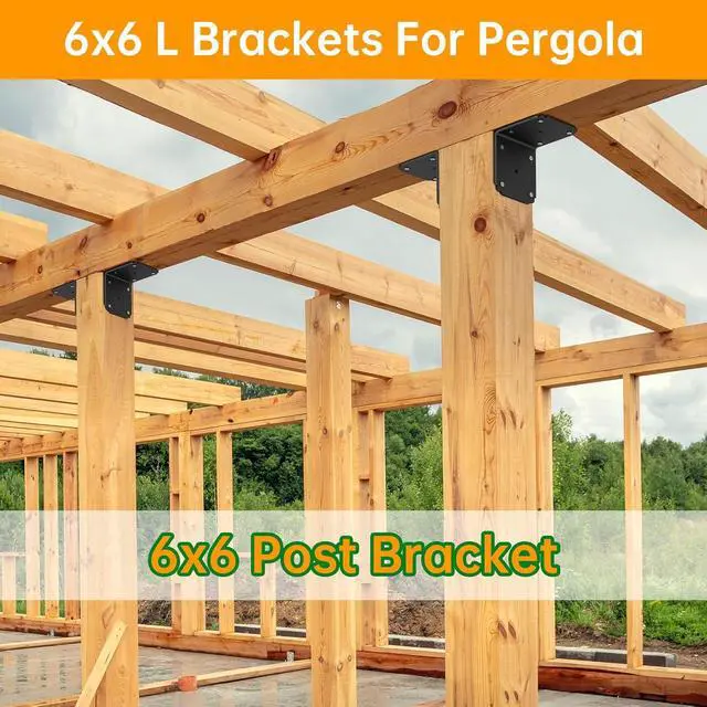 Alt view image 2 of 7 - 6x6x5 L Brackets Heavy Duty for Pergola, (8pcs) Angle Bracket Metal Corner Brace for Wood,Deck, Shelf, Fence