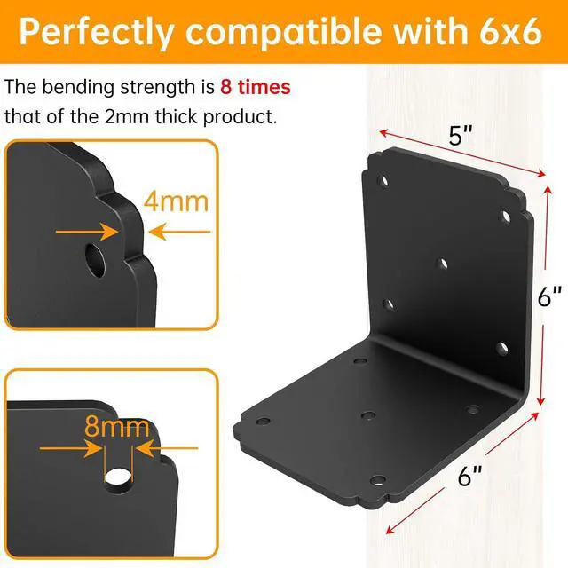 Alt view image 3 of 7 - 6x6x5 L Brackets Heavy Duty for Pergola, (8pcs) Angle Bracket Metal Corner Brace for Wood,Deck, Shelf, Fence