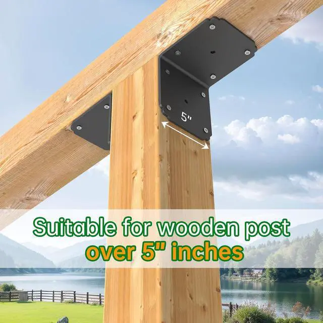Alt view image 4 of 7 - 6x6x5 L Brackets Heavy Duty for Pergola, (8pcs) Angle Bracket Metal Corner Brace for Wood,Deck, Shelf, Fence