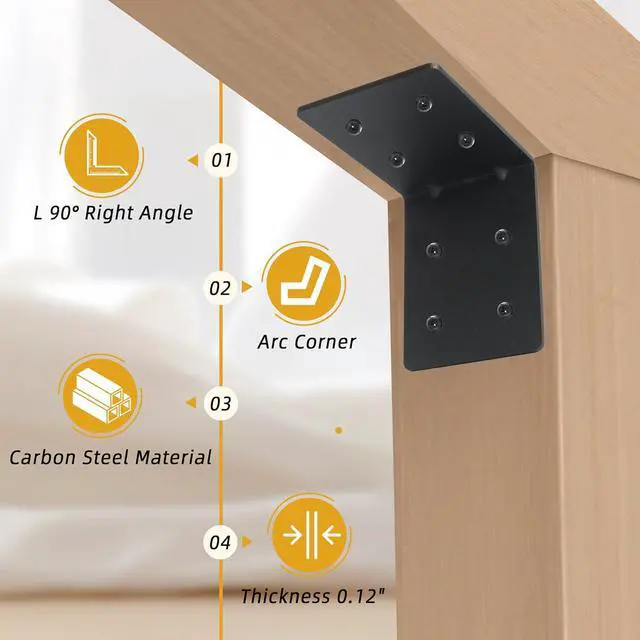 Alt view image 3 of 7 - 12-Pack 4"x4"x3-1/8 Heavy Duty Steel Corner Bracket, L Right Angle Bracket, Thickness 0.11"(3mm), Metal Corner Brace for Metal Joint Timber Connector Shelves Wood Furniture Support, with 96 Screws