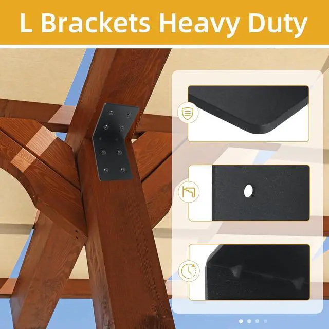 Alt view image 5 of 7 - 12-Pack 4"x4"x3-1/8 Heavy Duty Steel Corner Bracket, L Right Angle Bracket, Thickness 0.11"(3mm), Metal Corner Brace for Metal Joint Timber Connector Shelves Wood Furniture Support, with 96 Screws