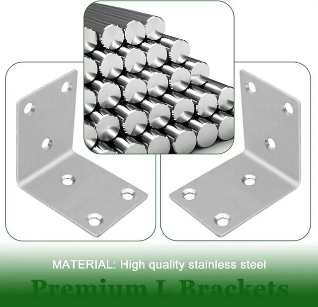 Alt view image 3 of 6 - 40PCS L Brackets 2.6X1.89X0.08IN 304 Stainless Steel Corner Braces