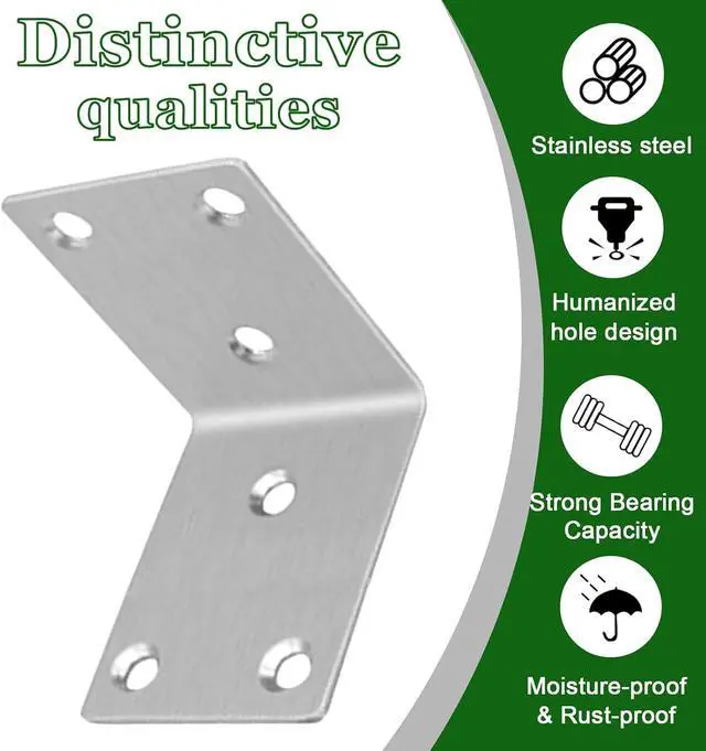 Alt view image 4 of 6 - 40PCS L Brackets 2.6X1.89X0.08IN 304 Stainless Steel Corner Braces