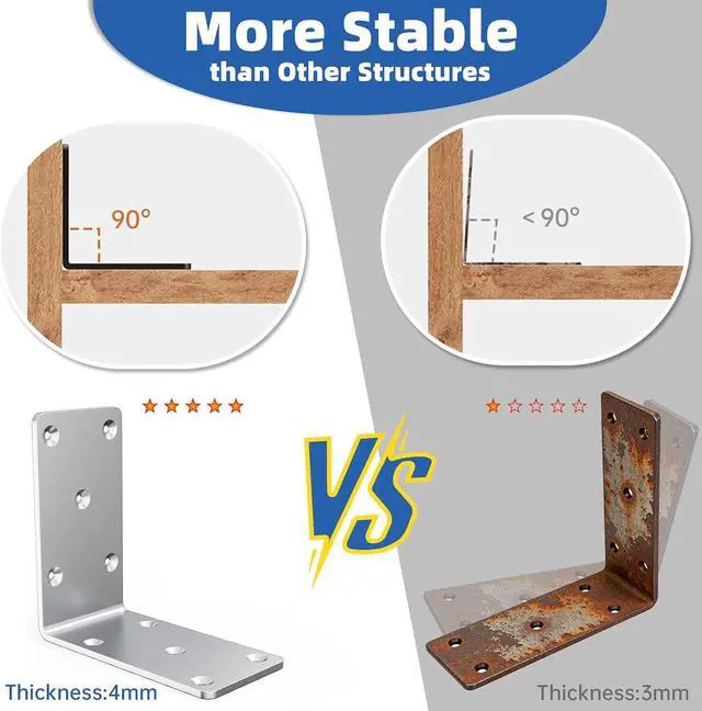 Alt view image 3 of 7 - 5"x5"x2.5" Steel L Brackets Right Angle Bracket for Wood Structures