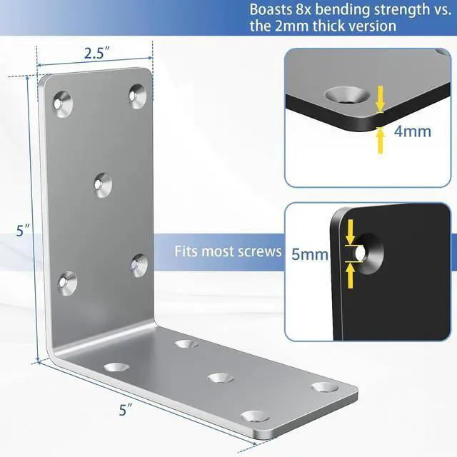 Alt view image 7 of 7 - 5"x5"x2.5" Steel L Brackets Right Angle Bracket for Wood Structures