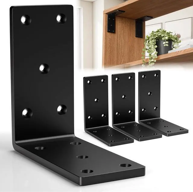 Main image of 4 Pcs 5" X 5" Heavy Duty L Brackets for Wood,Fence Pergola Brackets,90 Degree Corner Bracket,Countertop Support Bracket,5x5 Post to Beam Connector,Thickness 1/4"(6mm)
