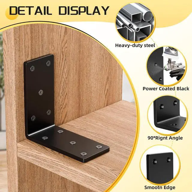 Alt view image 3 of 7 - 4 Pcs 5" X 5" Heavy Duty L Brackets for Wood,Fence Pergola Brackets,90 Degree Corner Bracket,Countertop Support Bracket,5x5 Post to Beam Connector,Thickness 1/4"(6mm)
