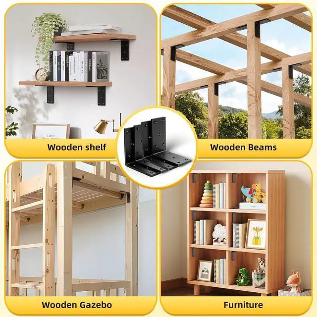 Alt view image 6 of 7 - 4 Pcs 5" X 5" Heavy Duty L Brackets for Wood,Fence Pergola Brackets,90 Degree Corner Bracket,Countertop Support Bracket,5x5 Post to Beam Connector,Thickness 1/4"(6mm)