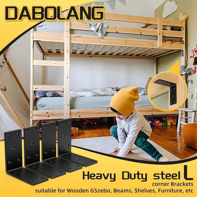 Alt view image 7 of 7 - 4 Pcs 5" X 5" Heavy Duty L Brackets for Wood,Fence Pergola Brackets,90 Degree Corner Bracket,Countertop Support Bracket,5x5 Post to Beam Connector,Thickness 1/4"(6mm)