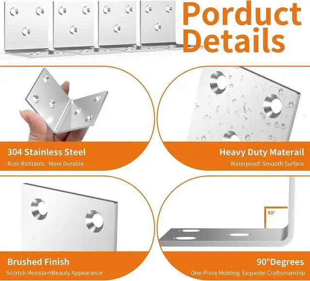 Alt view image 3 of 6 - 40Pcs Stainless Steel Angle Bracket, 2"x2"x2" Heavy Duty L Brackets for Wood, 50MM 2Inch Wide Corner Brackets Metal Corner Brace 90Degree L Shape Bracket for Wooden Frame Bed Furniture Bookshelf