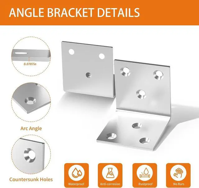 Alt view image 4 of 6 - 40Pcs Stainless Steel Angle Bracket, 2"x2"x2" Heavy Duty L Brackets for Wood, 50MM 2Inch Wide Corner Brackets Metal Corner Brace 90Degree L Shape Bracket for Wooden Frame Bed Furniture Bookshelf