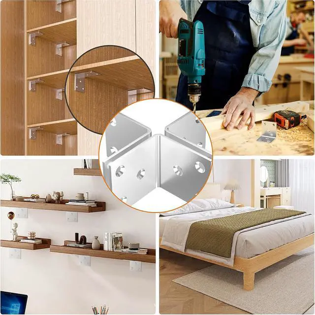 Alt view image 6 of 6 - 40Pcs Stainless Steel Angle Bracket, 2"x2"x2" Heavy Duty L Brackets for Wood, 50MM 2Inch Wide Corner Brackets Metal Corner Brace 90Degree L Shape Bracket for Wooden Frame Bed Furniture Bookshelf