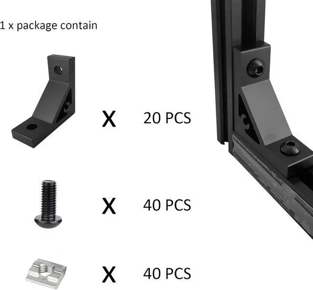 Alt view image 2 of 7 - 20Pcs 2020 Series Aluminum Extrusion Profile Hardware T Slot Corner Bracket
