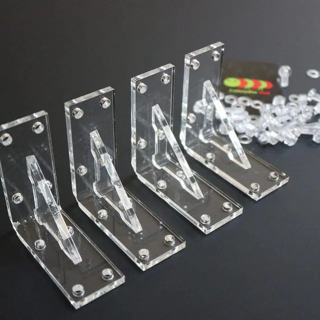 Main image of 4 x V4, 5mm thickness, Reinforced, Strong, Angled L Brackets, Polished Clear Acrylic + 40x M5 Bolts, Clear Right Angle Bracket