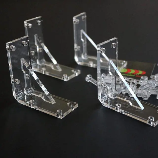Alt view image 2 of 7 - 4 x V4, 5mm thickness, Reinforced, Strong, Angled L Brackets, Polished Clear Acrylic + 40x M5 Bolts, Clear Right Angle Bracket