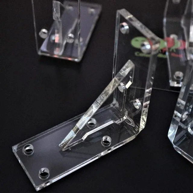 Alt view image 3 of 7 - 4 x V4, 5mm thickness, Reinforced, Strong, Angled L Brackets, Polished Clear Acrylic + 40x M5 Bolts, Clear Right Angle Bracket