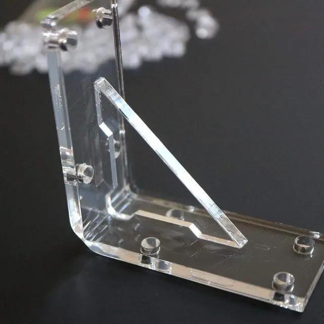 Alt view image 6 of 7 - 4 x V4, 5mm thickness, Reinforced, Strong, Angled L Brackets, Polished Clear Acrylic + 40x M5 Bolts, Clear Right Angle Bracket