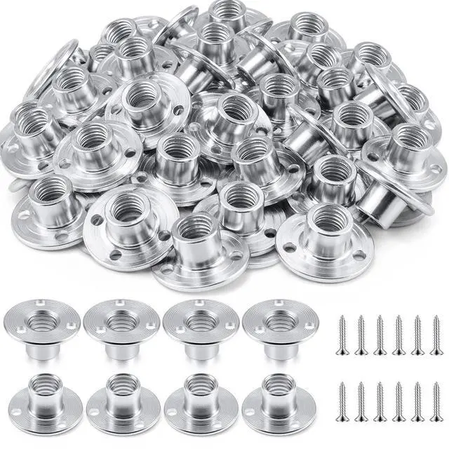 Main image of 3/8-16 x 7/16" 120 Pcs T-Nuts with 360 Pcs Screws for Climbing Brad Hole Tee Nut Corrosion Resistant Heavy Duty Flange Female Thread Insert Nuts for Wood Rock Climbing Holds Furniture