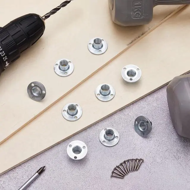 Alt view image 7 of 7 - 3/8-16 x 7/16" 120 Pcs T-Nuts with 360 Pcs Screws for Climbing Brad Hole Tee Nut Corrosion Resistant Heavy Duty Flange Female Thread Insert Nuts for Wood Rock Climbing Holds Furniture