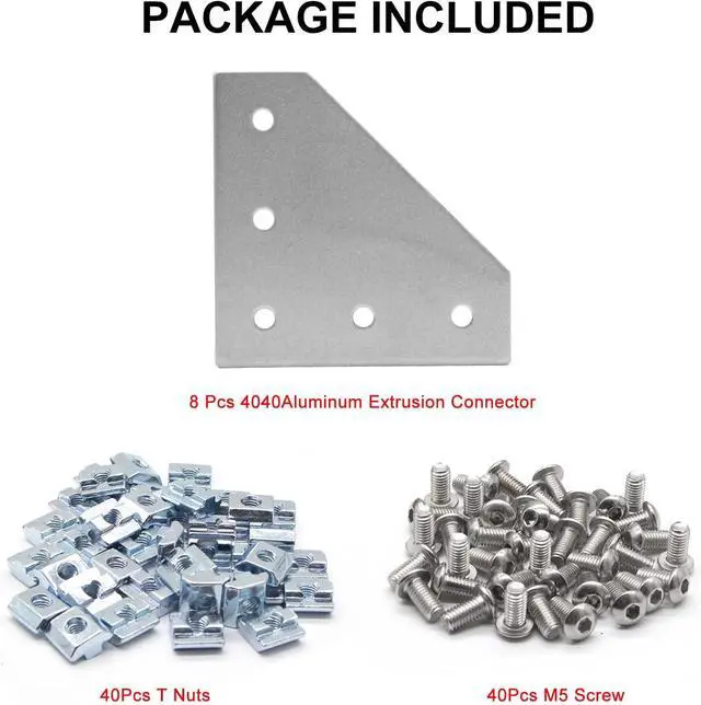 Alt view image 3 of 6 - 4040 Aluminum Extrusion Connector Bracket Set Included 8PCS Joint Plates,1Pcs M5 Wrench,40Pcs M8 T-Slot Nuts and 40Pcs M8x16mm Hex Socket Cap Screw for 4040 Aluminum Profile 3D Printer Frame(