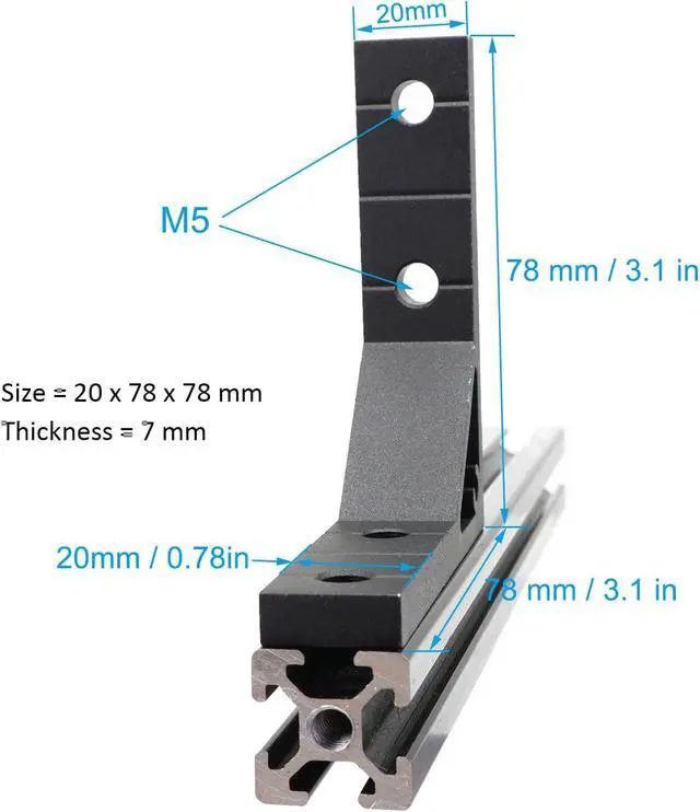 Alt view image 3 of 6 - 20 Set 78x78mm 2020 Aluminum Extrusion T Slot Corner Bracket 20 Series Extruded Hardware 90 Degree Right Angle Connector with M5 Bolts Nuts for 20/20 80 20 2040 T V Slot Black Aluminum Profile