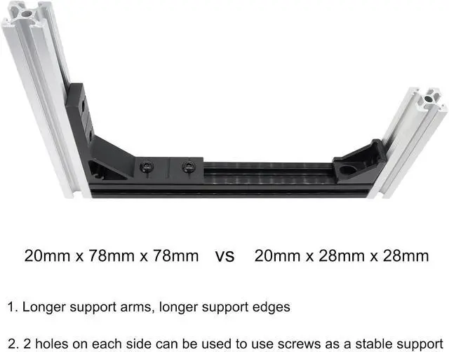 Alt view image 4 of 6 - 20 Set 78x78mm 2020 Aluminum Extrusion T Slot Corner Bracket 20 Series Extruded Hardware 90 Degree Right Angle Connector with M5 Bolts Nuts for 20/20 80 20 2040 T V Slot Black Aluminum Profile