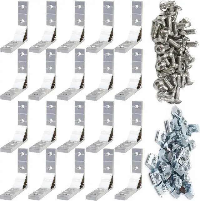 Main image of 20 Set 78x78mm 2020 Aluminum Extrusion T Slot Corner Bracket 20 Series Extruded Hardware 90 Degree Right Angle Connector with M5 Bolts Nuts for 20/20 80 20 2040 T V Slot Aluminum Profile