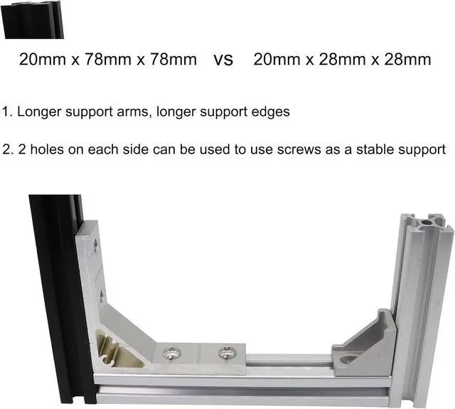 Alt view image 4 of 6 - 20 Set 78x78mm 2020 Aluminum Extrusion T Slot Corner Bracket 20 Series Extruded Hardware 90 Degree Right Angle Connector with M5 Bolts Nuts for 20/20 80 20 2040 T V Slot Aluminum Profile