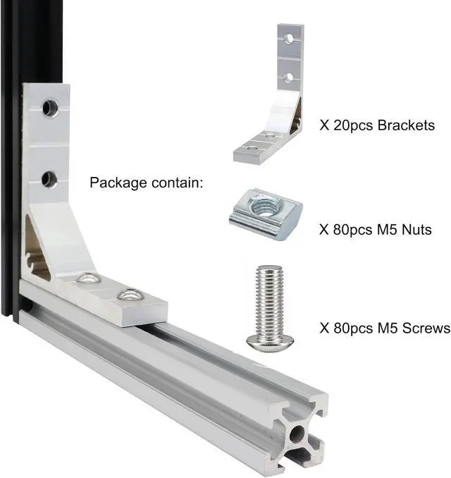 Alt view image 3 of 6 - 20 Set 78x78mm 2020 Aluminum Extrusion T Slot Corner Bracket 20 Series Extruded Hardware 90 Degree Right Angle Connector with M5 Bolts Nuts for 20/20 80 20 2040 T V Slot Aluminum Profile