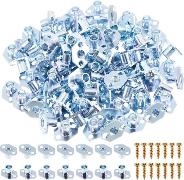 Main image of 120 Pack 3/8"-16 Screw-in T-Nuts for Climbing Holds with 240 Screws, Industrial 2-Hole Tee Nuts for Climbing Wall, Removable & Reusable Zinc-Plated Steel T Nuts for 3/4" Plywood or Thicker