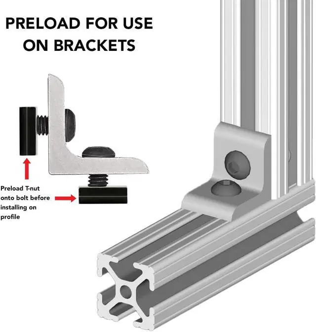 Alt view image 5 of 7 - 8020, 3204, 10 Series 1/4-20 Steel Standard Slide in T-Nut Nut (25 Pack) Hardware for 1 Inch Based Extruded Aluminum T Slot Extrusions