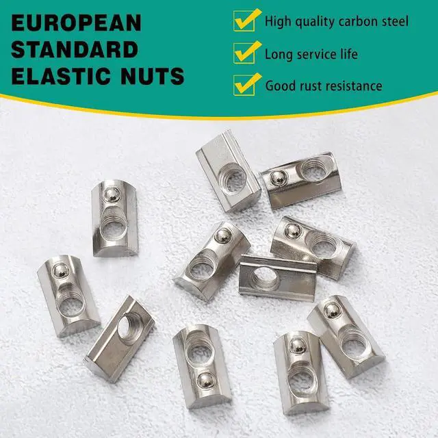 Alt view image 3 of 6 - 400 Pcs 4040 Series M8 T Nuts Half Roll in Spring Silver Thread Spring Carbon Steel European Standard T Nut for Aluminum Extrusion Profile