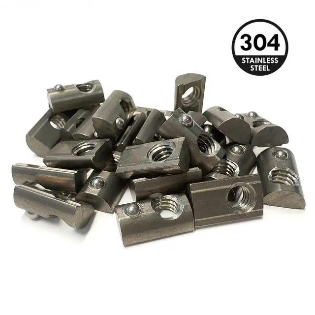 Alt view image 6 of 7 - 10 Series 1/4"-20 Stainless Steel Self Aligning Roll-in T-Nuts with Ball Spring (25-Pack) 8020-Compatible T Slot Hardware for Aluminum Extrusion