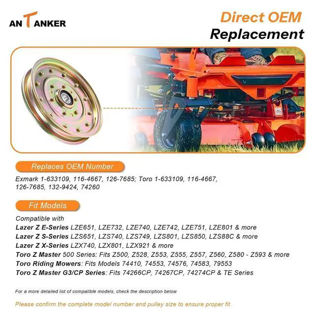 Alt view image 3 of 7 - Flat Idler Pulley Replacement for Exmark Lazer Z, Lazer XP, Toro Z Master 52" 60" 72" Deck, Replaces Exmark Toro 116-4667, 1-633109, 633109, 126-7685, Husqvarna 539102610, 3 Pack