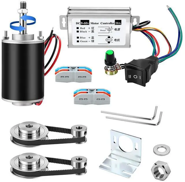 Main image of 12V-24V DC Geared Motor Kit (3500-7000 RPM High Speed), Permanent Magnet Motor with Speed Controller, GT2 Synchronous Pulleys and Timing Belt Set for DIY Projects(with Screw Thread)