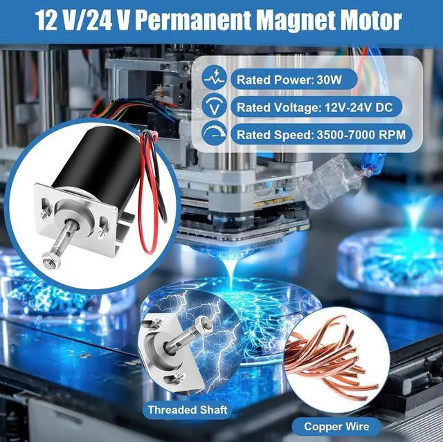 Alt view image 3 of 7 - 12V-24V DC Geared Motor Kit (3500-7000 RPM High Speed), Permanent Magnet Motor with Speed Controller, GT2 Synchronous Pulleys and Timing Belt Set for DIY Projects(with Screw Thread)