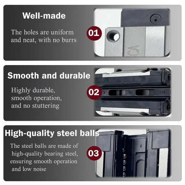 Alt view image 6 of 7 - HGH20CA Linear Slider Bearing Blocks 4Pcs,20mm HG20 Linear Motion Ball Bearing Carriage Slider Sliding CA Block for Square Linear Slide Guide Guideway Rail HGH20 HGR20 as CNC Kit Part Replacement