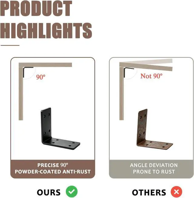 Alt view image 3 of 6 - 6 Pack Corner L Brackets for Wood, 5" x 5" 90 Degree Bracket Corner Brace, 5x5 L Shaped Bracket for Outdoor Farming, Wood Fence, Furniture, Shelf Brackets
