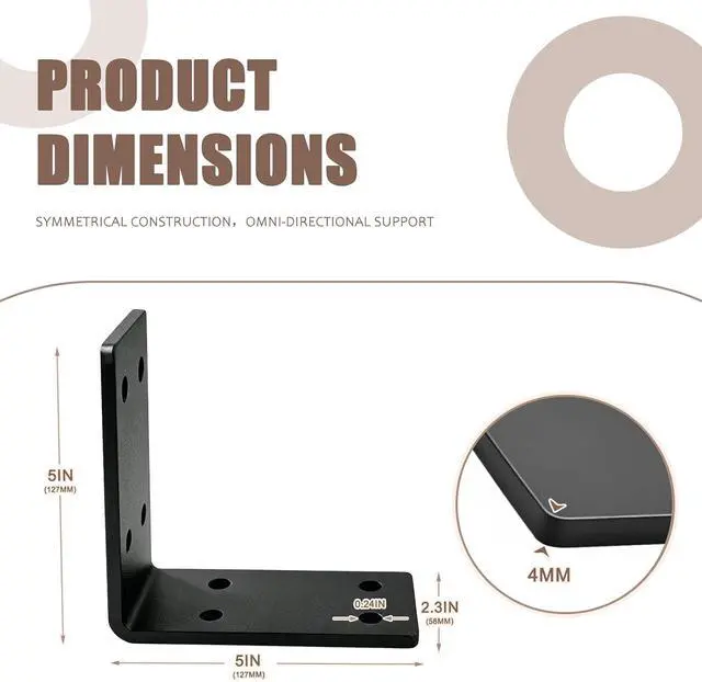 Alt view image 2 of 6 - 6 Pack Corner L Brackets for Wood, 5" x 5" 90 Degree Bracket Corner Brace, 5x5 L Shaped Bracket for Outdoor Farming, Wood Fence, Furniture, Shelf Brackets