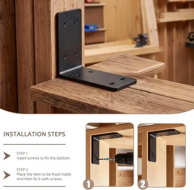 Alt view image 4 of 6 - 6 Pack Corner L Brackets for Wood, 5" x 5" 90 Degree Bracket Corner Brace, 5x5 L Shaped Bracket for Outdoor Farming, Wood Fence, Furniture, Shelf Brackets