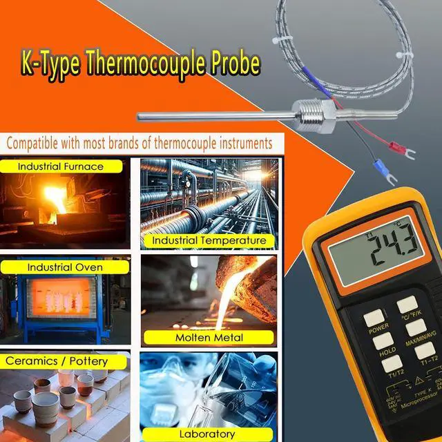 Alt view image 6 of 6 - 1/2 Inch NPT Thread K-Type Thermocouple Probe 4 Inch Long 0.24 Inch