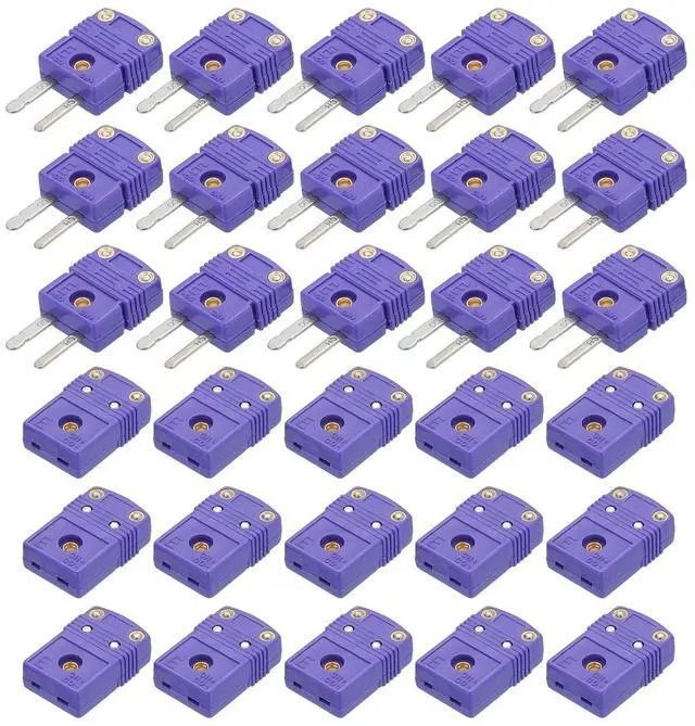 Main image of Mini E Type Thermocouple Wire Connectors Male Female Plug Adapter High Temperature 220°C(428°F) for Thermocouple Sensor Probe Purple 15 Set