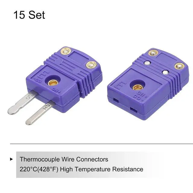 Alt view image 3 of 6 - Mini E Type Thermocouple Wire Connectors Male Female Plug Adapter High Temperature 220°C(428°F) for Thermocouple Sensor Probe Purple 15 Set