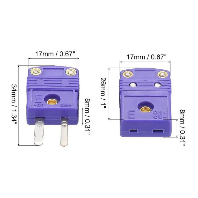 Alt view image 2 of 6 - Mini E Type Thermocouple Wire Connectors Male Female Plug Adapter High Temperature 220°C(428°F) for Thermocouple Sensor Probe Purple 15 Set